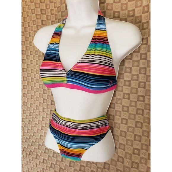 Girls Bikini Halter Style Striped 2 pc Bathing Suit Swimwear Size 14 NWOT - Picture 4 of 5
